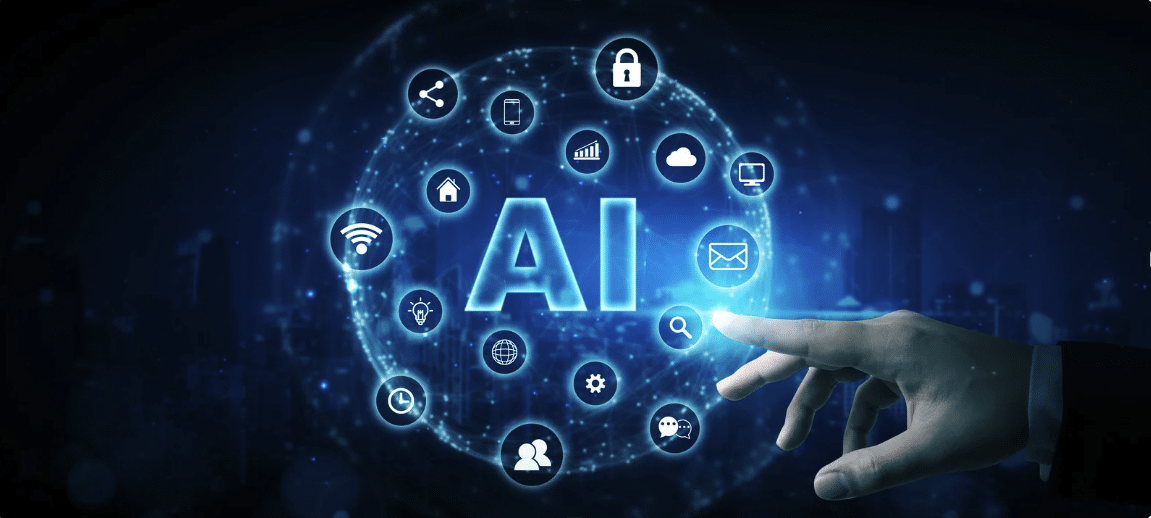 AI og kunstig intelligens, som former en ellipse af IT