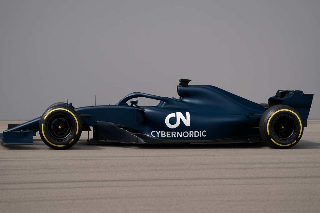CyberNordic Formel 1 bil som symbol på hastighed og effektiv cybersikkerhed